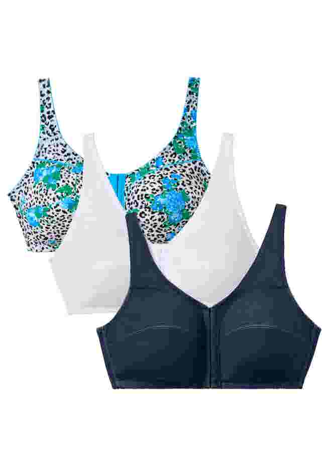 3-Pack Front-Close Cotton Wireless Bra image number 0