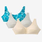 3-Pack Front-Close Cotton Wireless Bra image number null