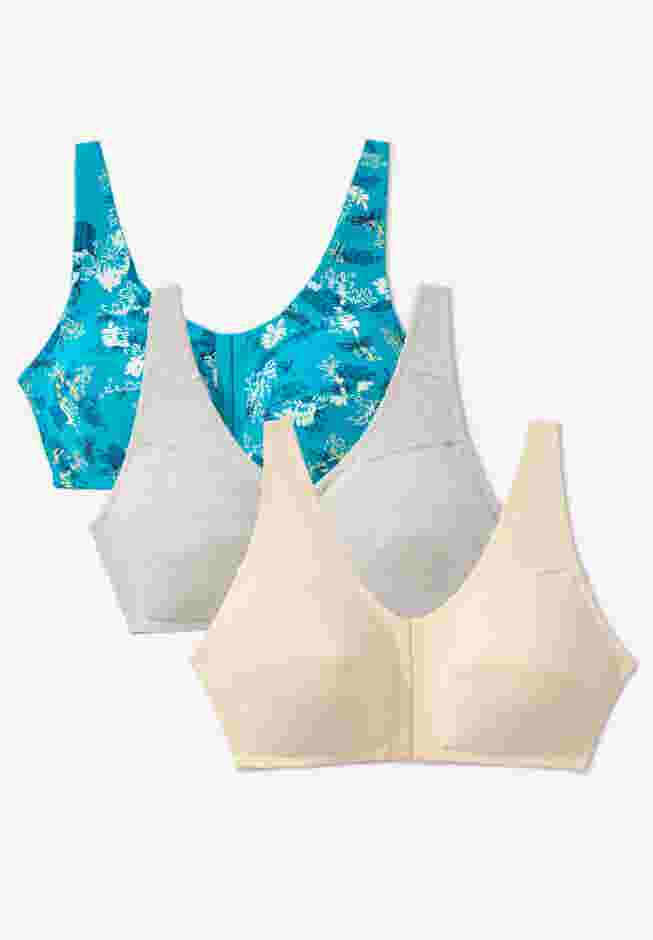 3-Pack Front-Close Cotton Wireless Bra image number 0