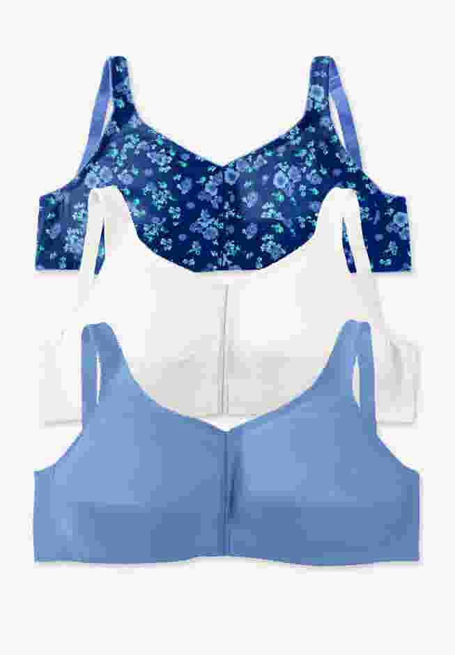 3-Pack Front-Close Cotton Wireless Bra image number 0