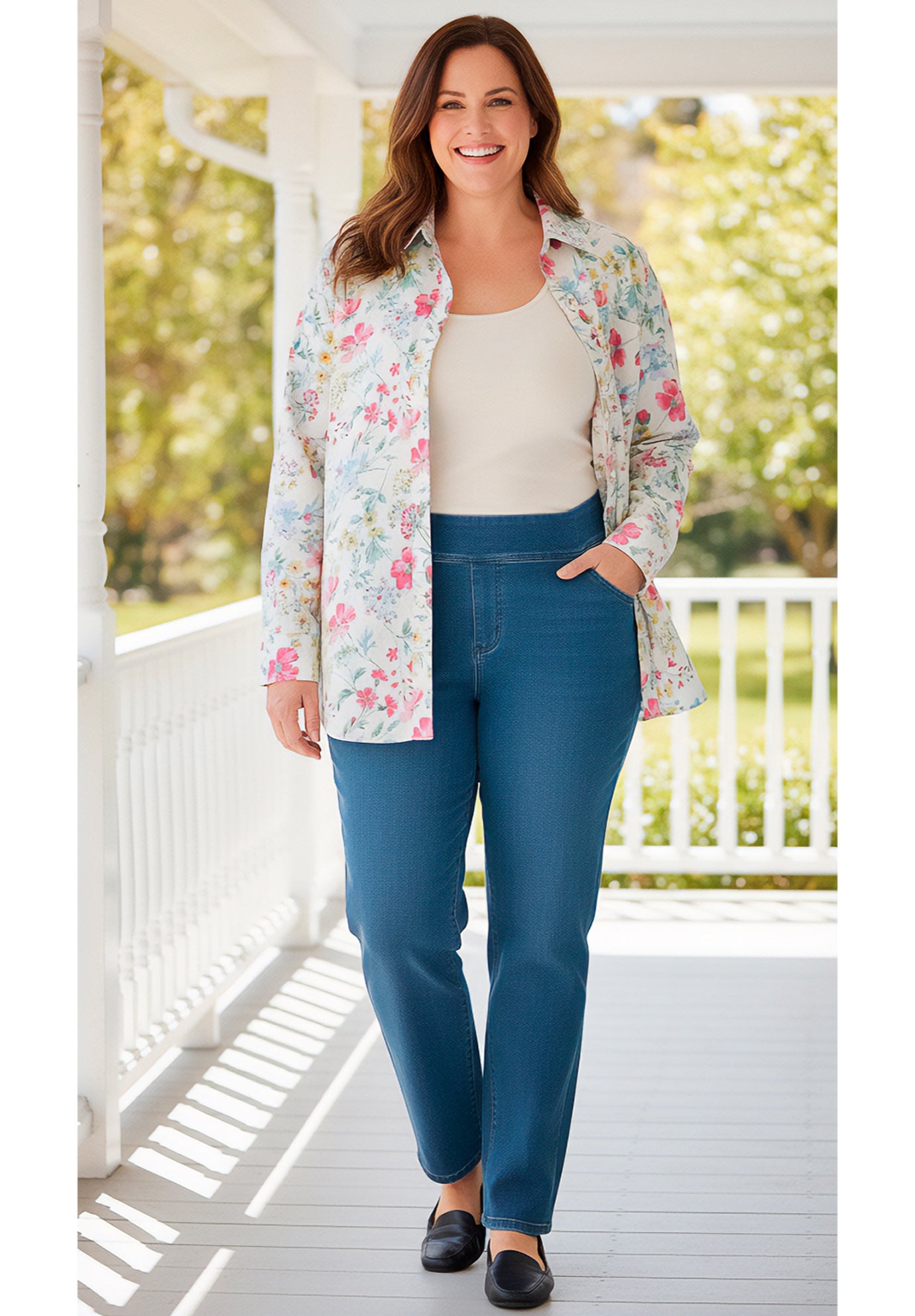 Flex-Fit Pull-On Straight-Leg Gap-Free Stretch Denim Jeans image number 0