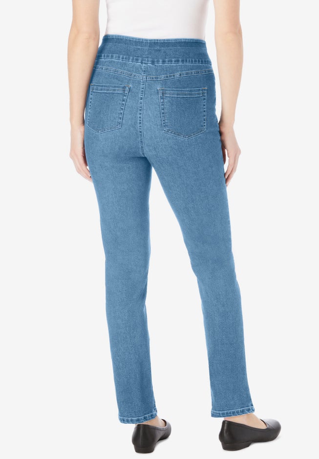 Flex-Fit Pull-On Straight-Leg Gap-Free Stretch Denim Jeans image number 1