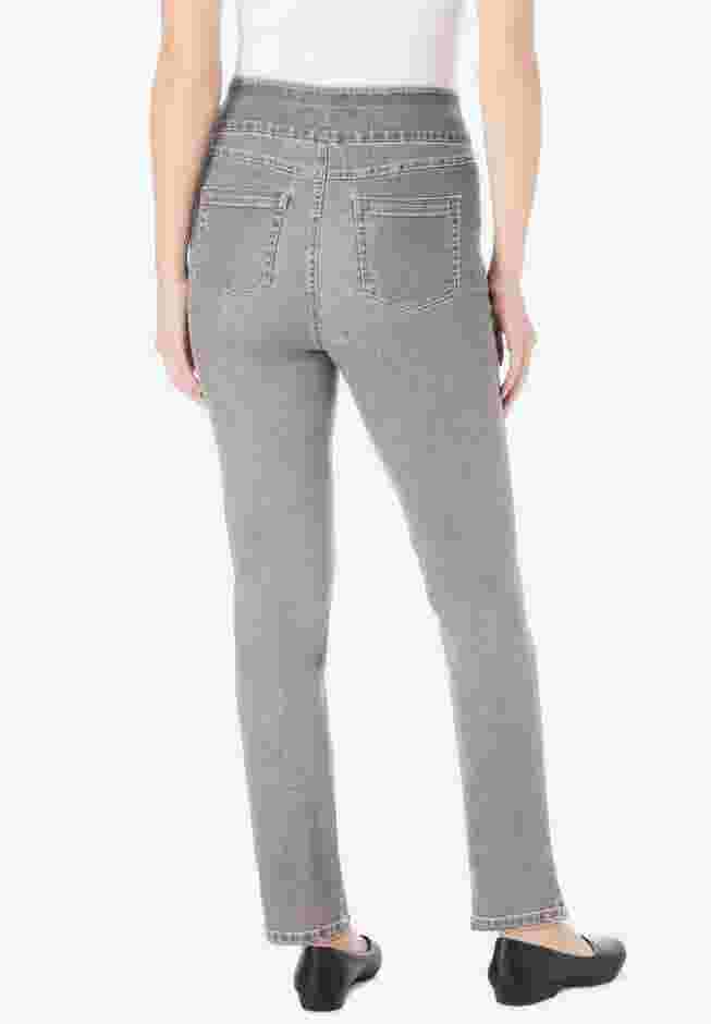 Womens Plus-Size Flex-Fit Pull-On Straight-Leg Gap-Free Stretch Denim Jeans image number 1