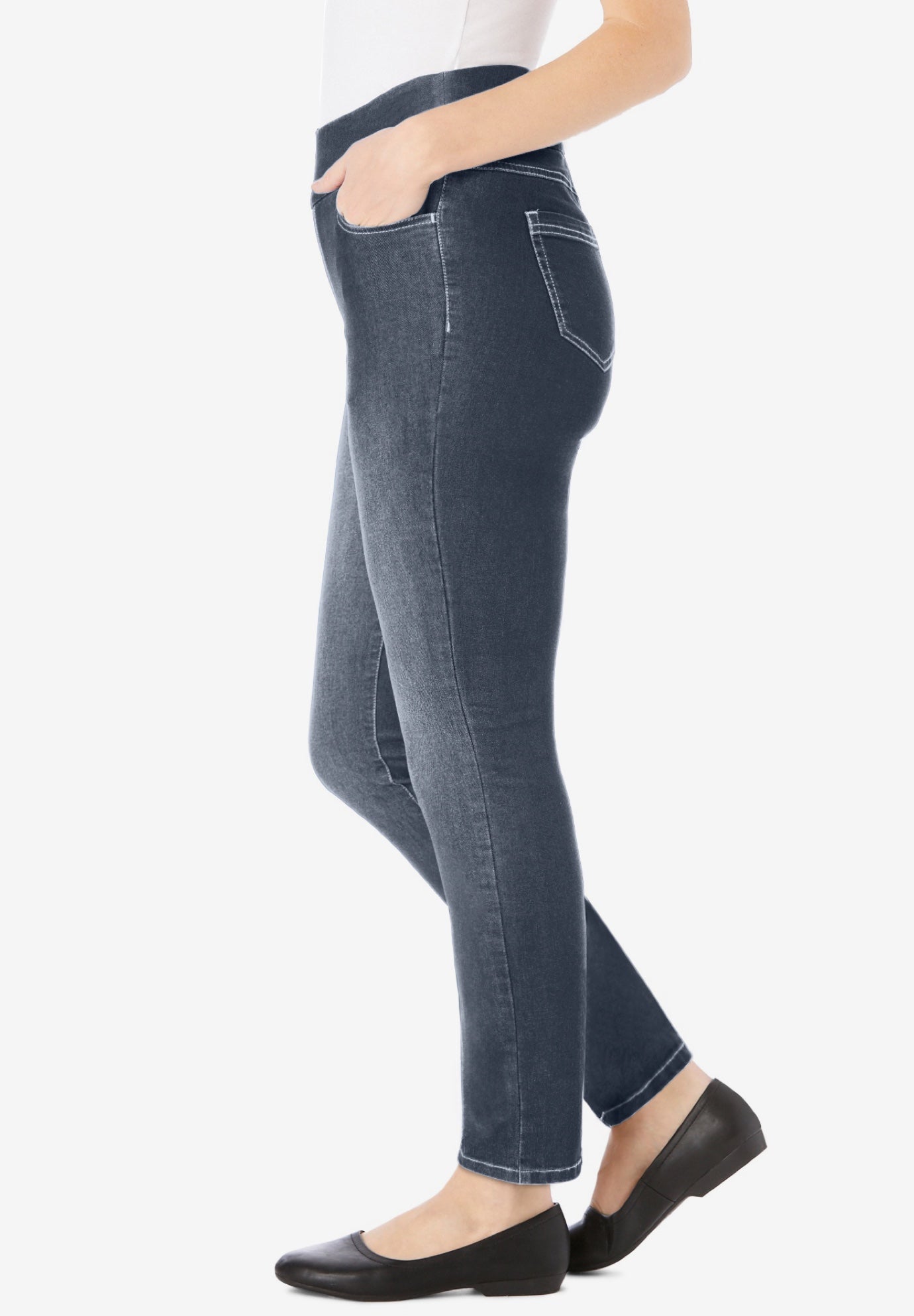 Flex-Fit Pull-On Straight-Leg Gap-Free Stretch Denim Jeans image number 2