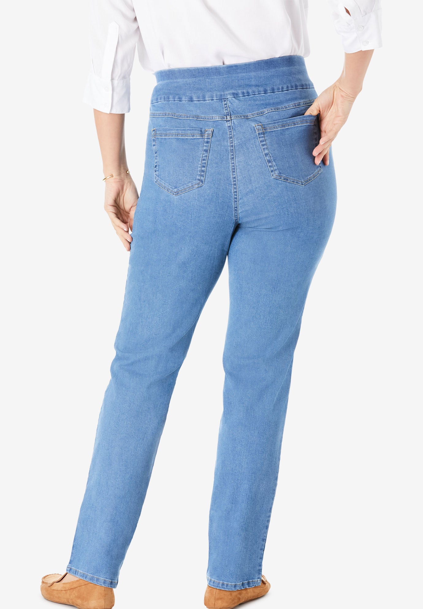 Flex-Fit Pull-On Straight-Leg Gap-Free Stretch Denim Jeans image number 1