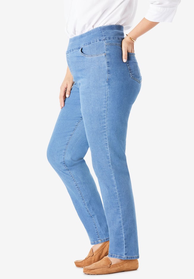 Flex-Fit Pull-On Straight-Leg Gap-Free Stretch Denim Jeans image number 2
