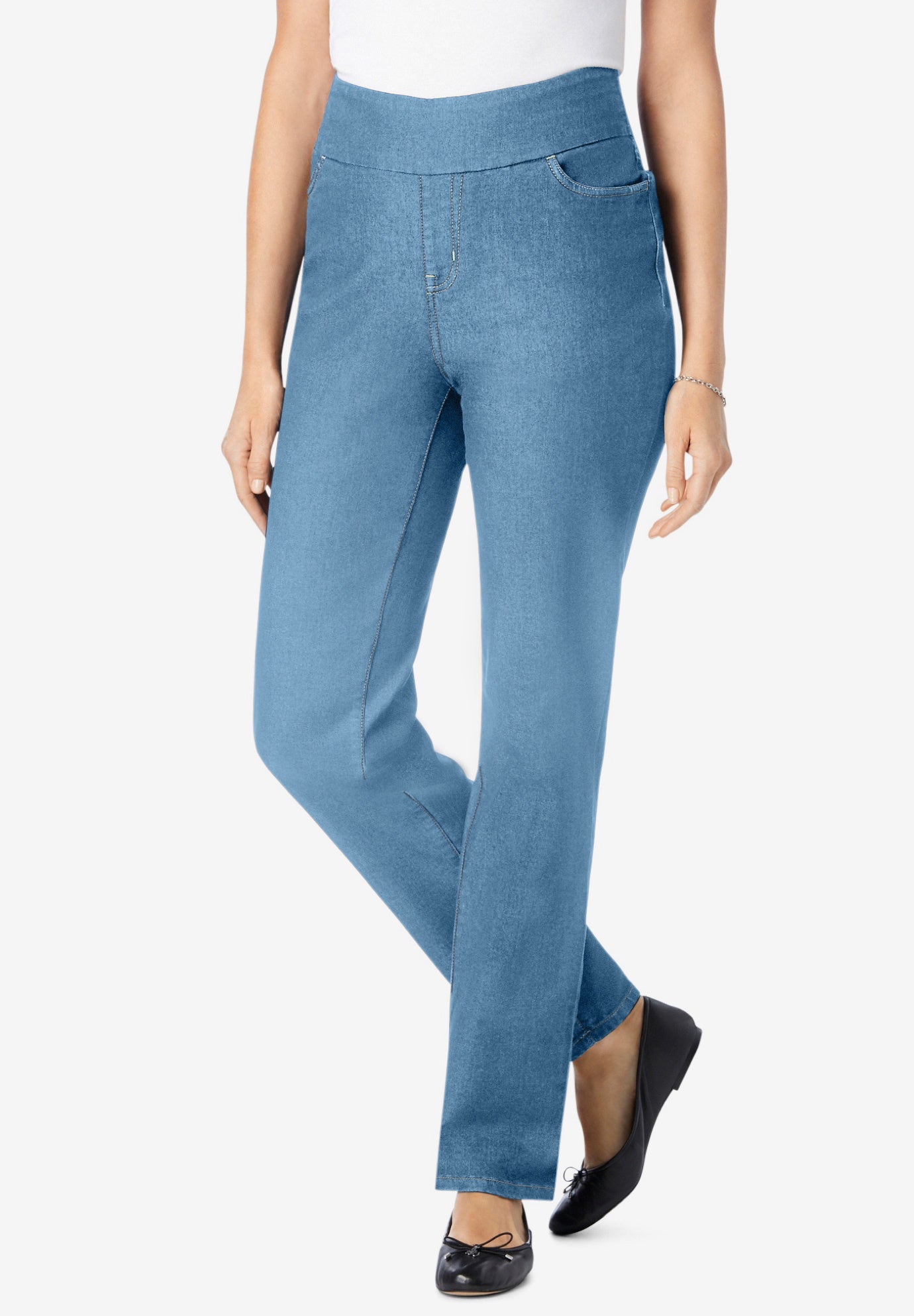 Flex-Fit Pull-On Straight-Leg Gap-Free Stretch Denim Jeans image number 1
