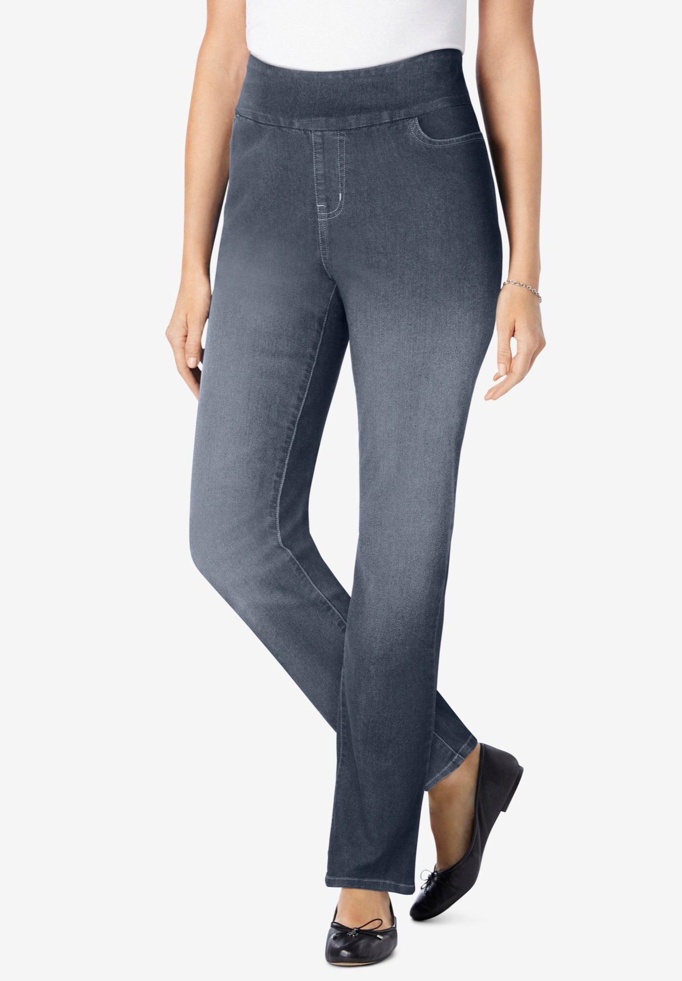 Flex-Fit Pull-On Straight-Leg Gap-Free Stretch Denim Jeans image number 0