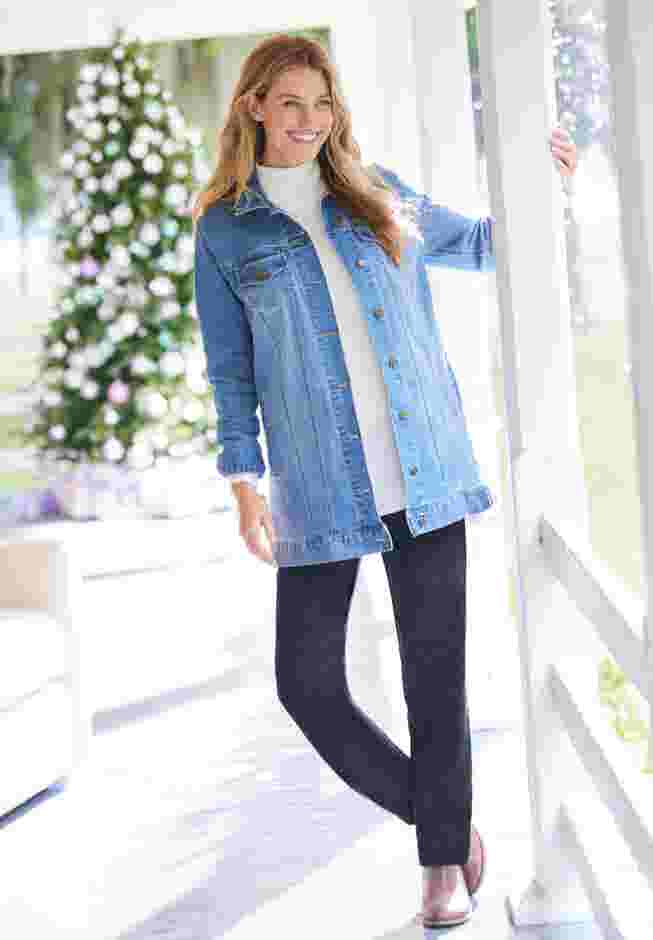 Long Stretch Denim Jean Jacket image number 7