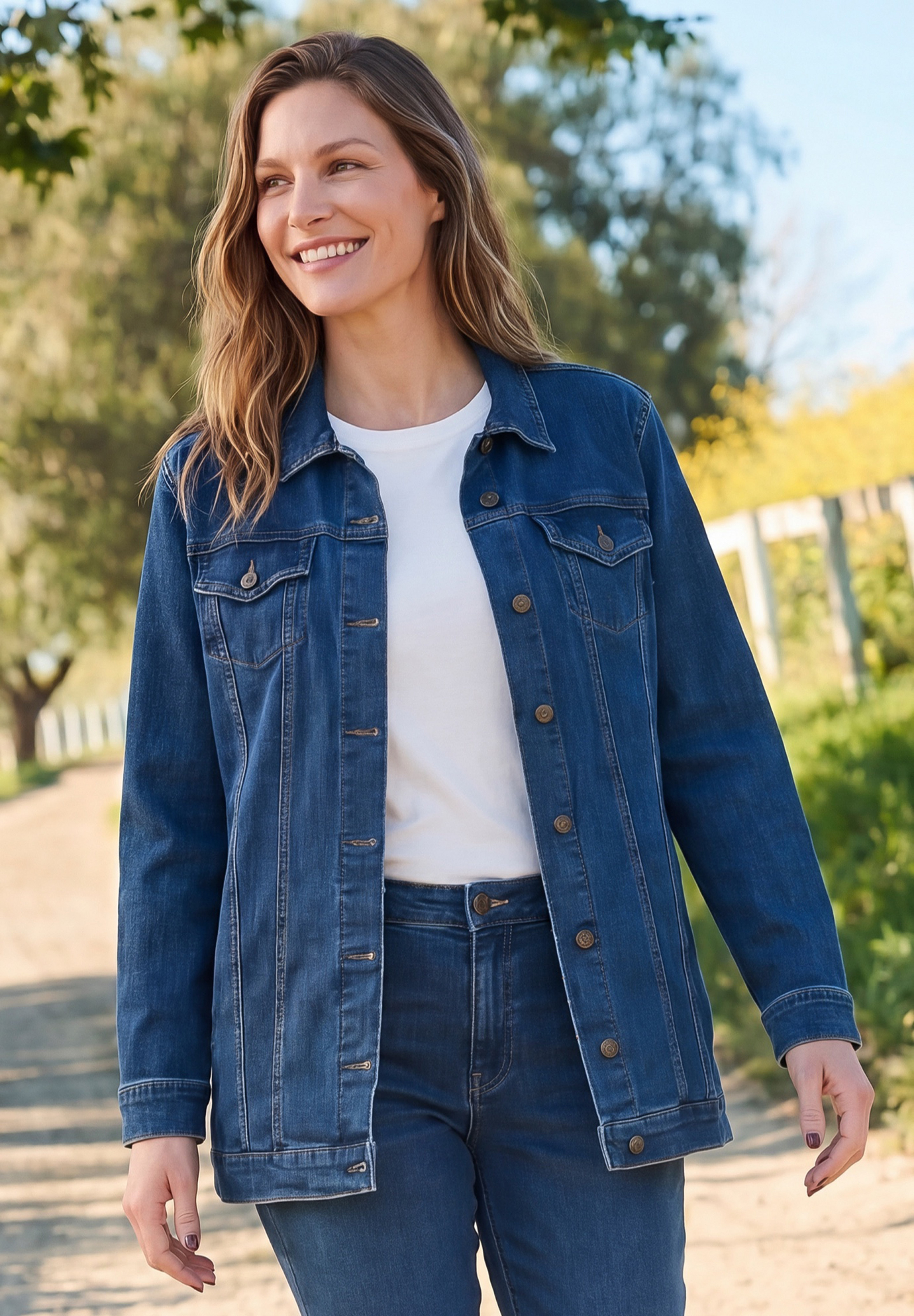 Long Stretch Denim Jean Jacket image number 0