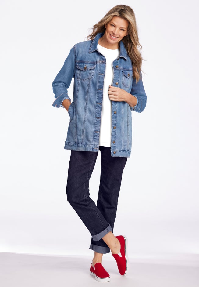 Women's Classic Trucker Denim Jacket Dark Wash in Cotton-Tencel Blend, – US Women's Classic Trucker Denim Jacket Dark Wash in Cotton-Tencel Blend, – US