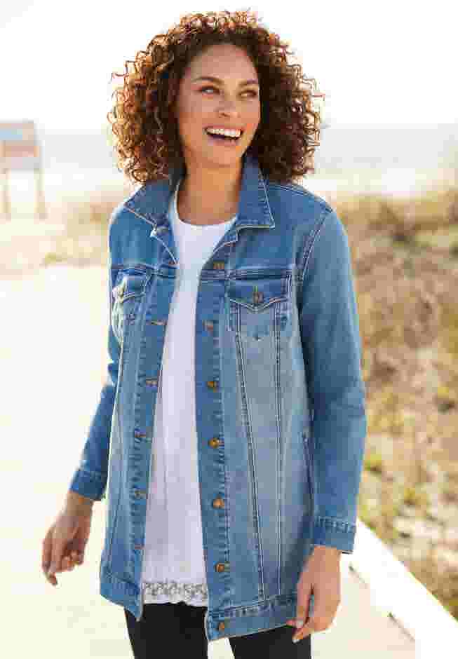 Long Stretch Denim Jean Jacket image number 6