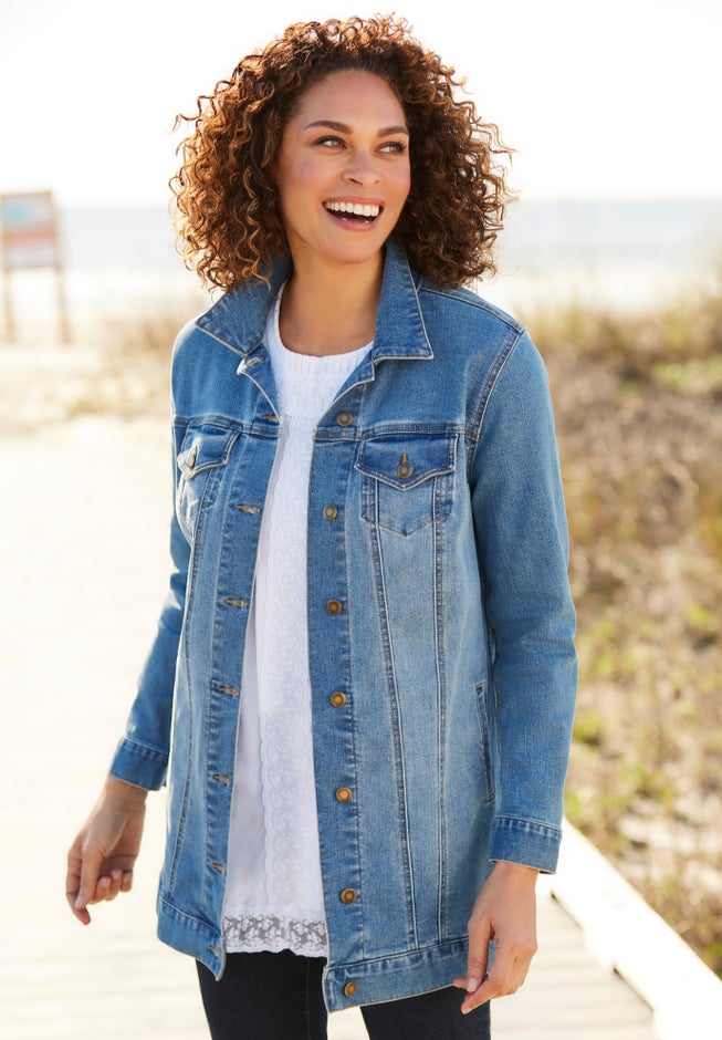 Long Stretch Denim Jean Jacket image number 7