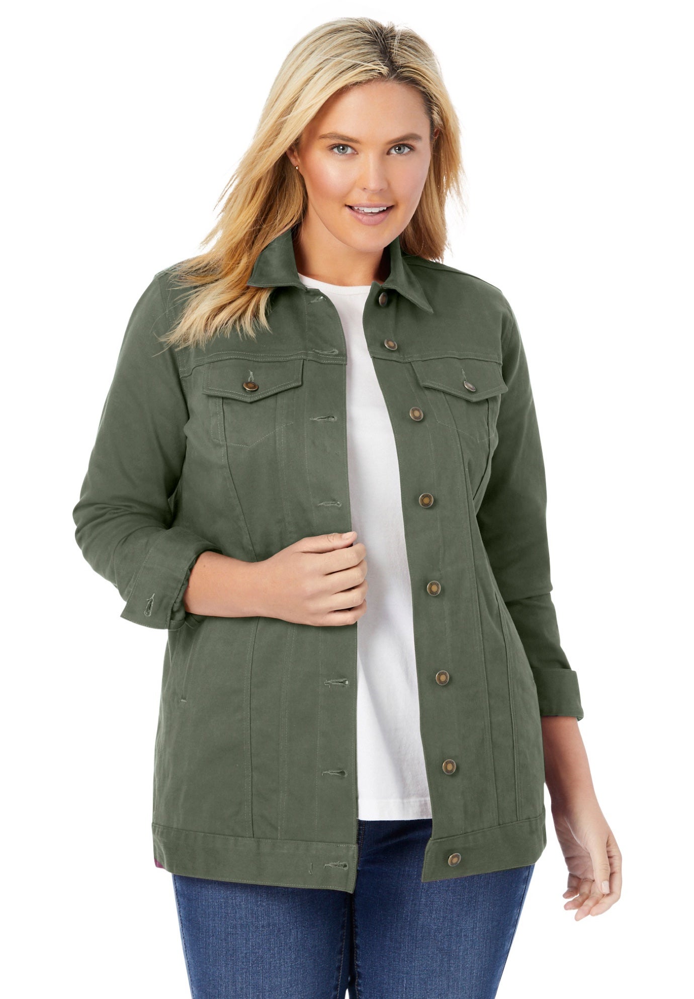 Long Stretch Denim Jean Jacket image number 0