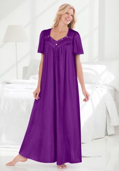 Long Silky Lace-Trim Gown