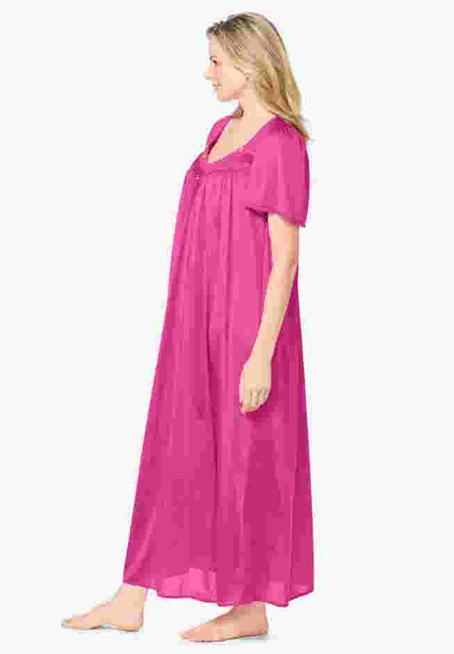 Long Silky Lace-Trim Gown image number 3