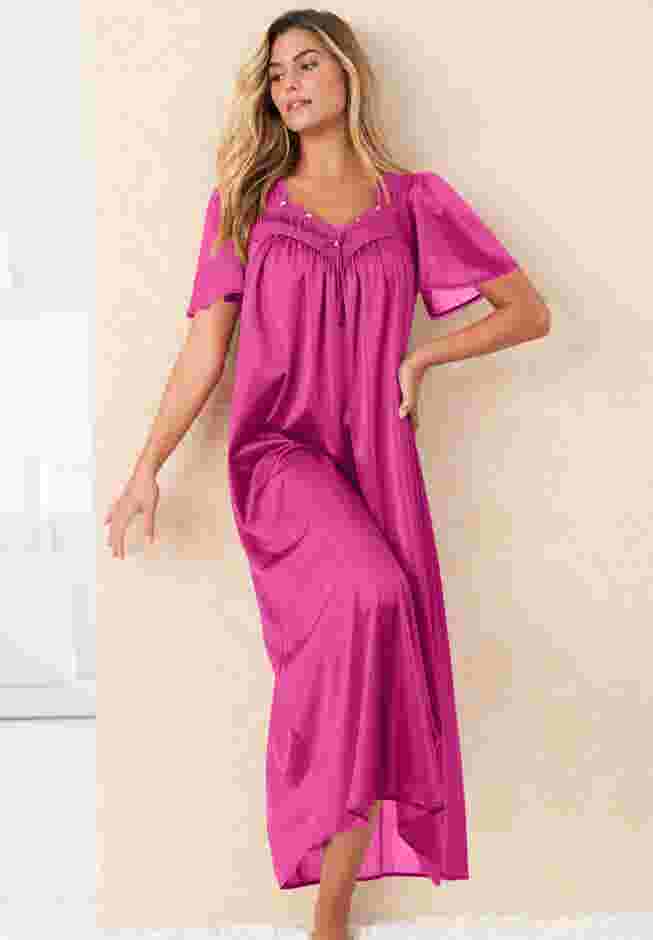 Long Silky Lace-Trim Gown image number 4