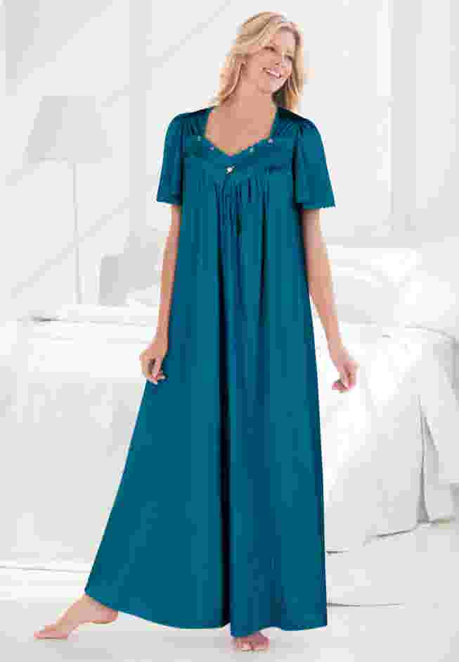 Long Silky Lace-Trim Gown image number 6
