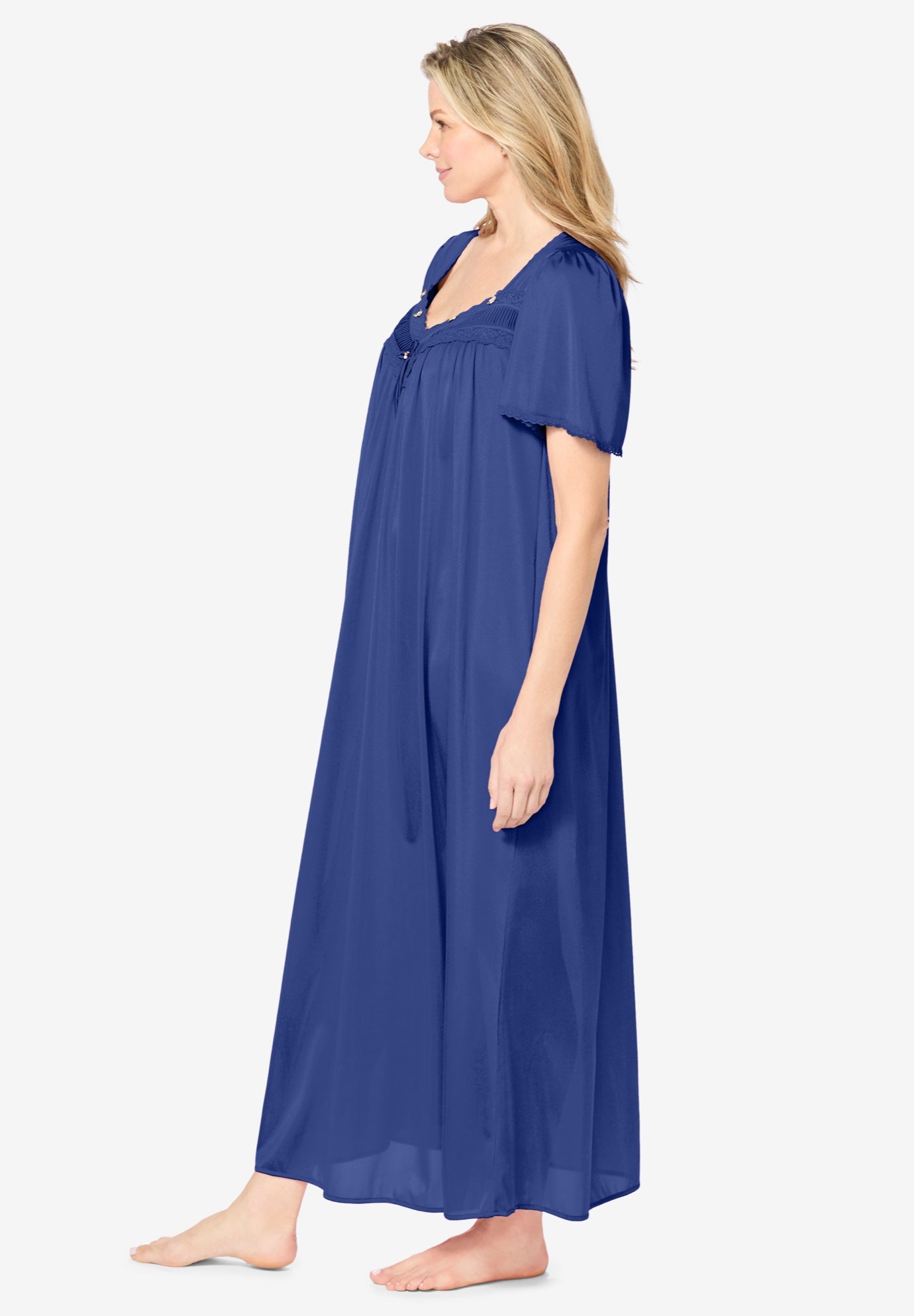 Long Silky Lace-Trim Gown image number 2