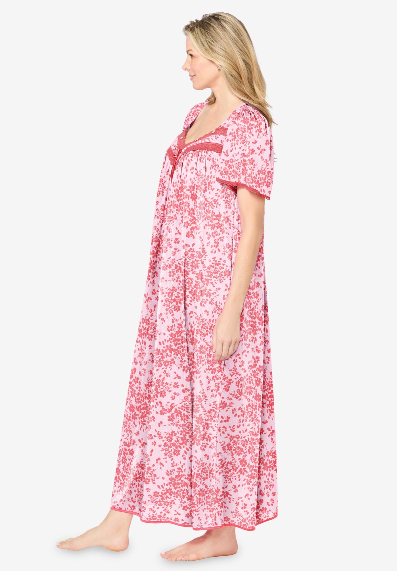 Long Silky Lace-Trim Gown image number 2