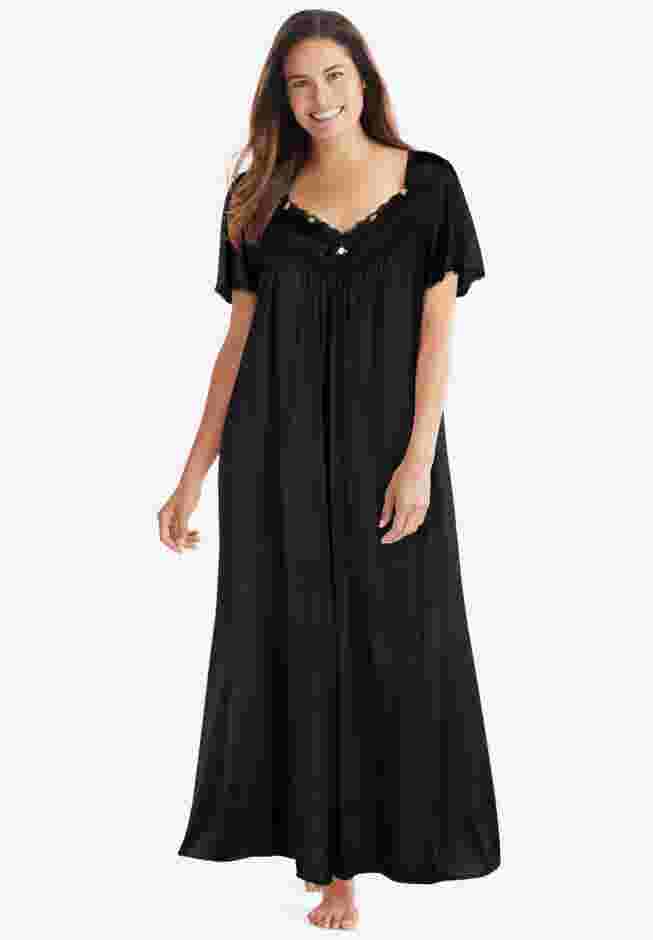 Long Silky Lace-Trim Gown image number 0