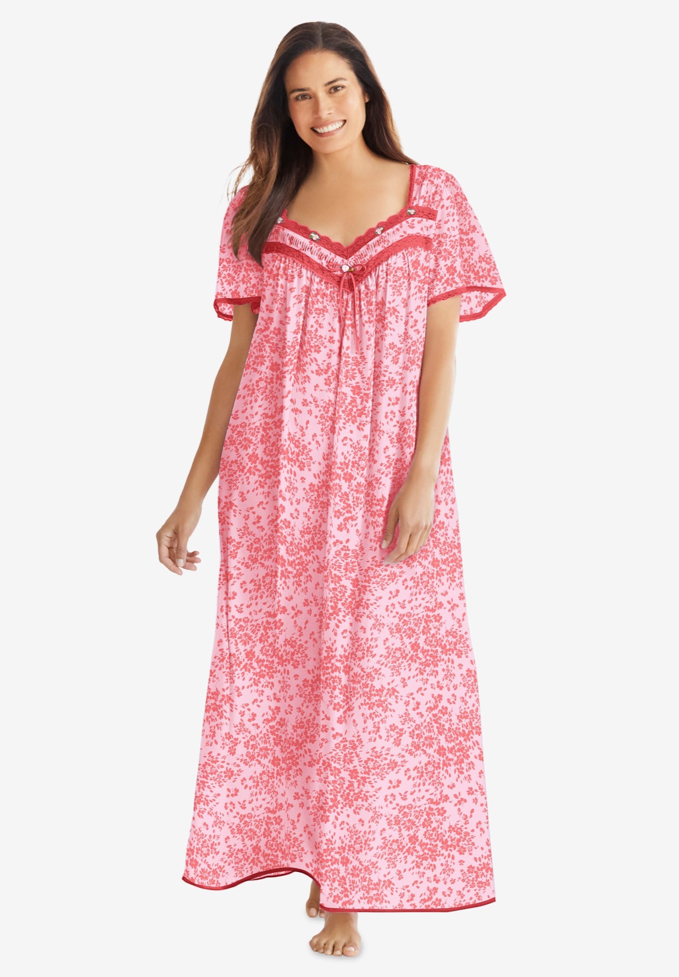 Long Silky Lace-Trim Gown image number 0