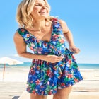 Faux-Wrap Swim Dress image number null