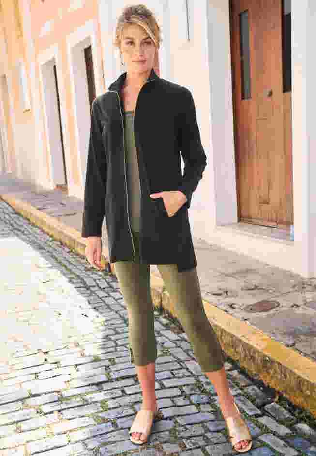 Stretch Cotton Zip Front Hi-Low Jacket image number 3