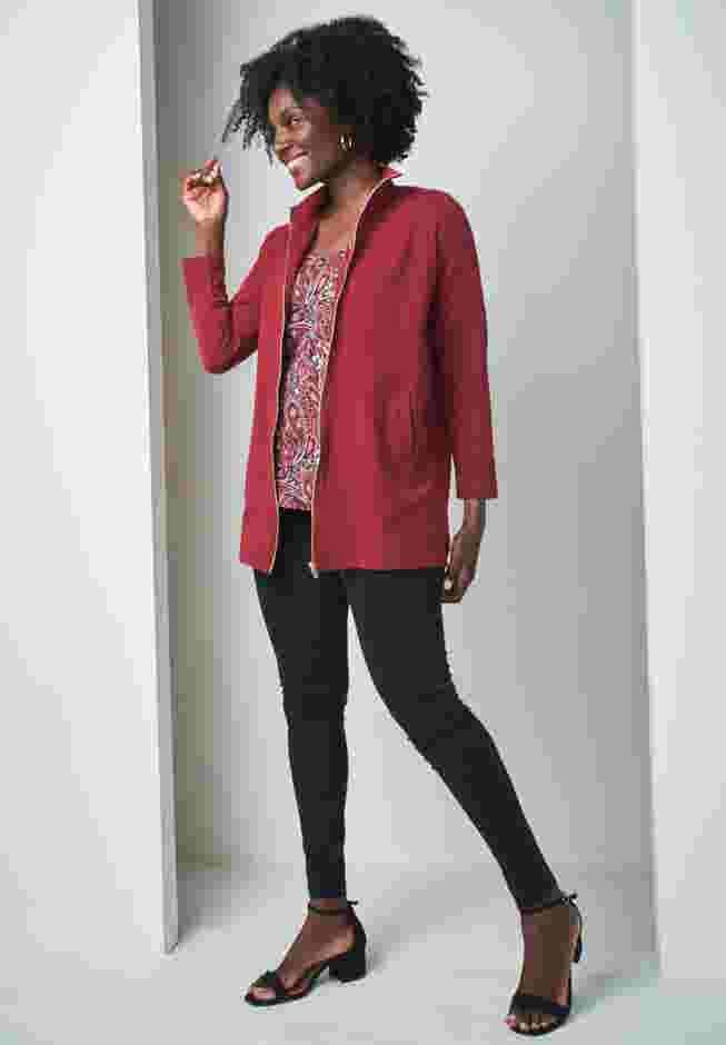 Stretch Cotton Zip Front Hi-Low Jacket image number 4