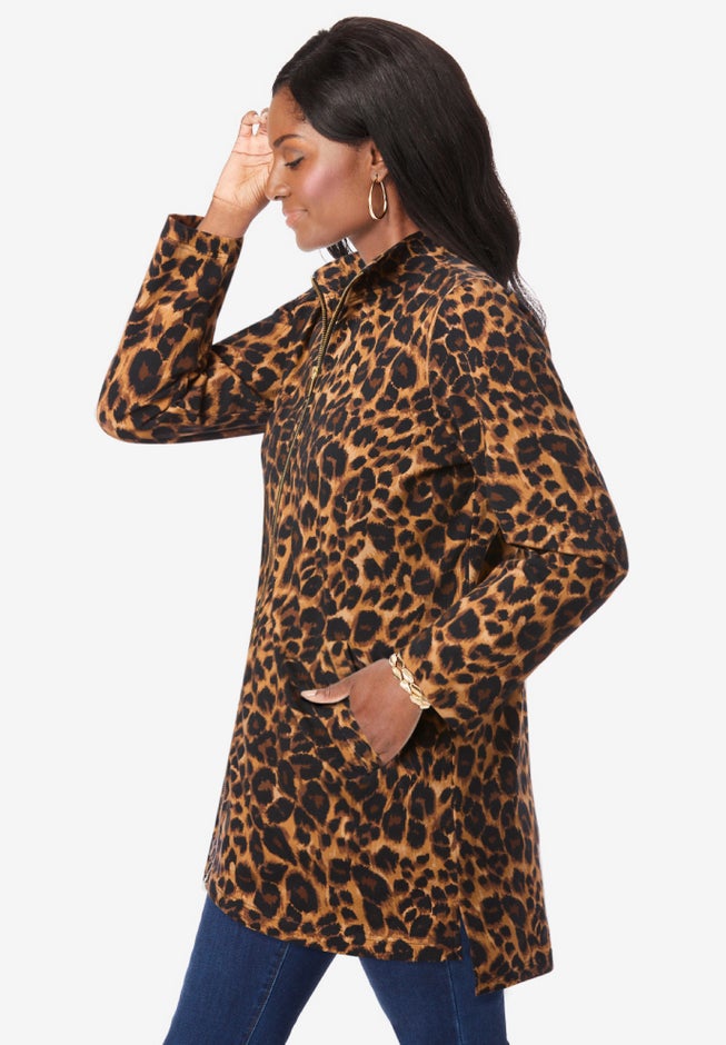 Stretch Cotton Zip Front Hi-Low Jacket image number 2