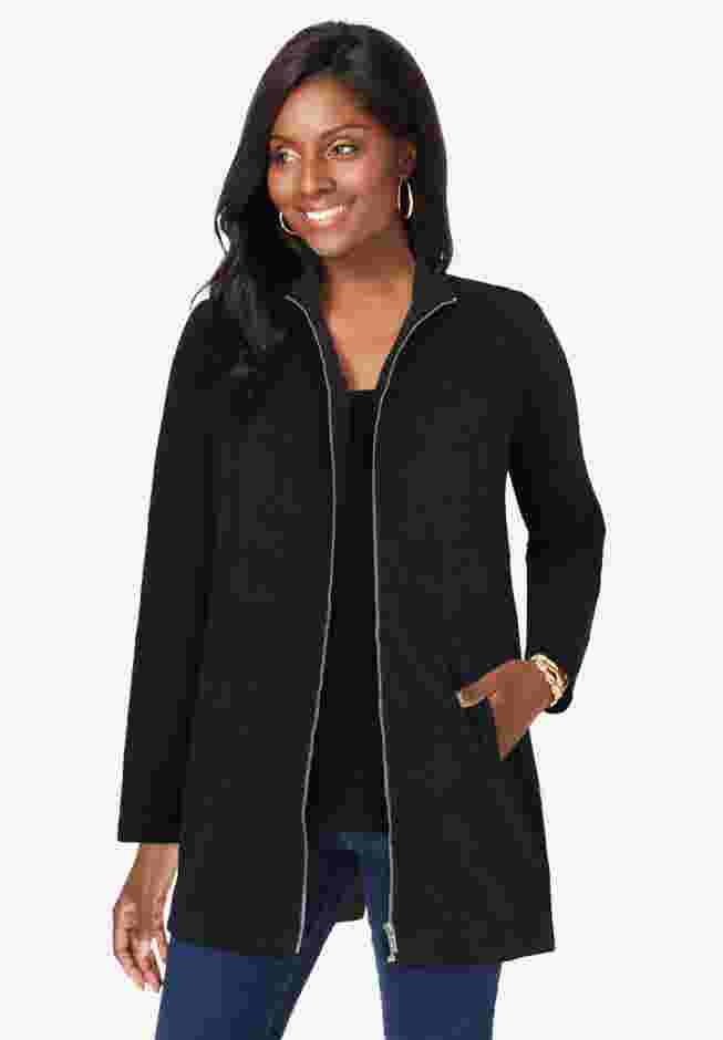 Stretch Cotton Zip Front Hi-Low Jacket image number 0