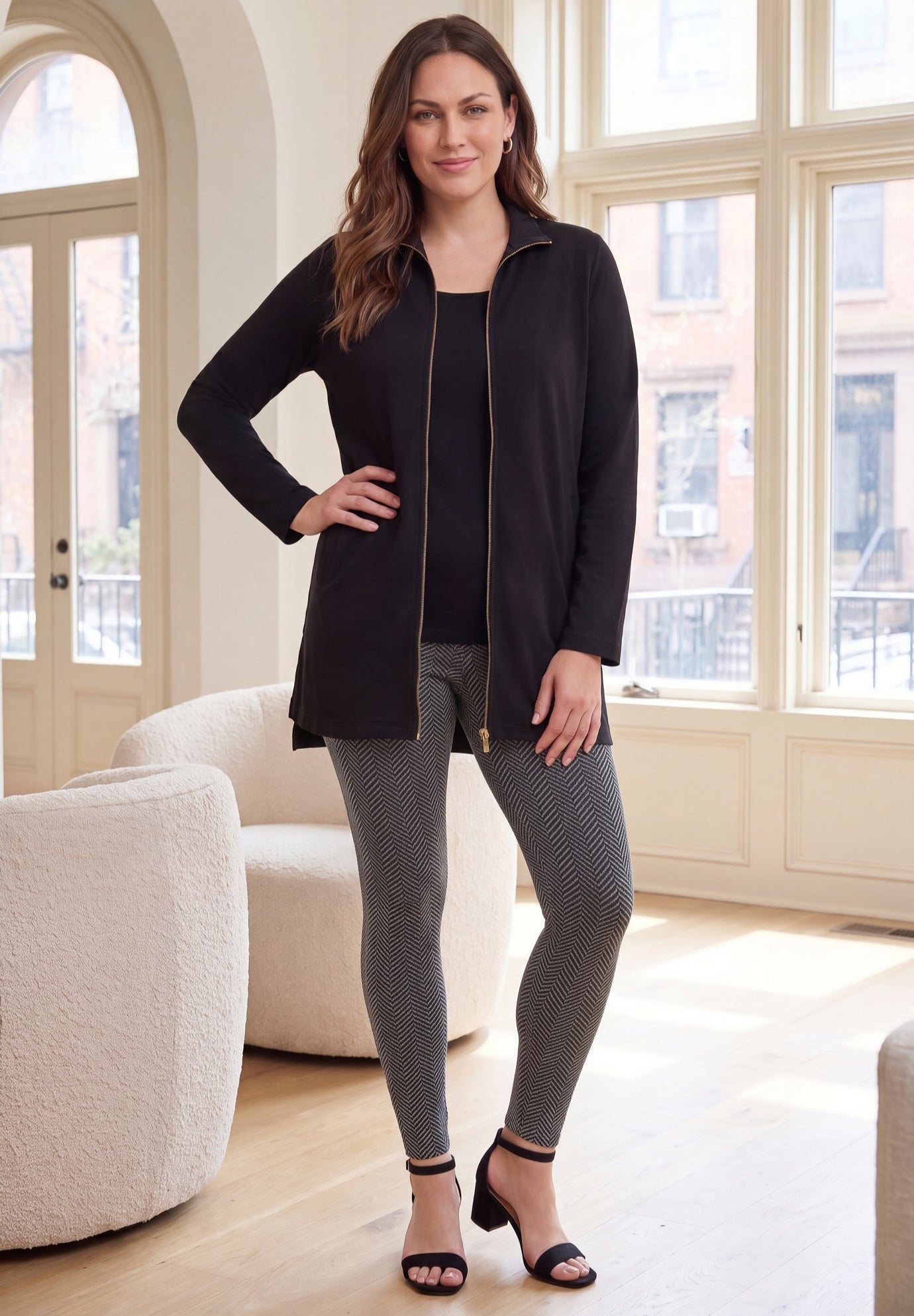 Stretch Cotton Zip Front Hi-Low Jacket image number 0