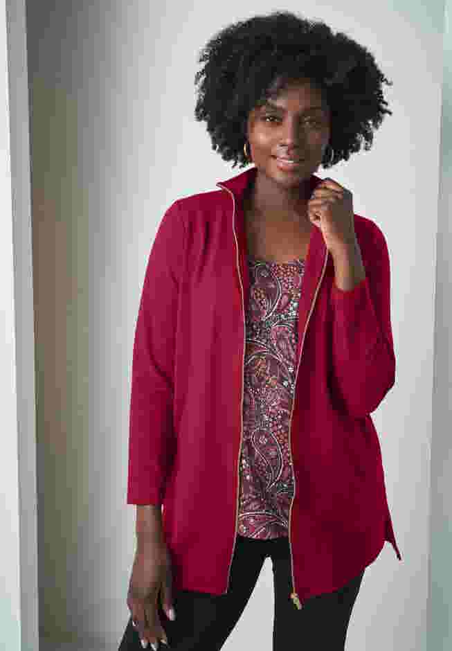 Stretch Cotton Zip Front Hi-Low Jacket image number 0