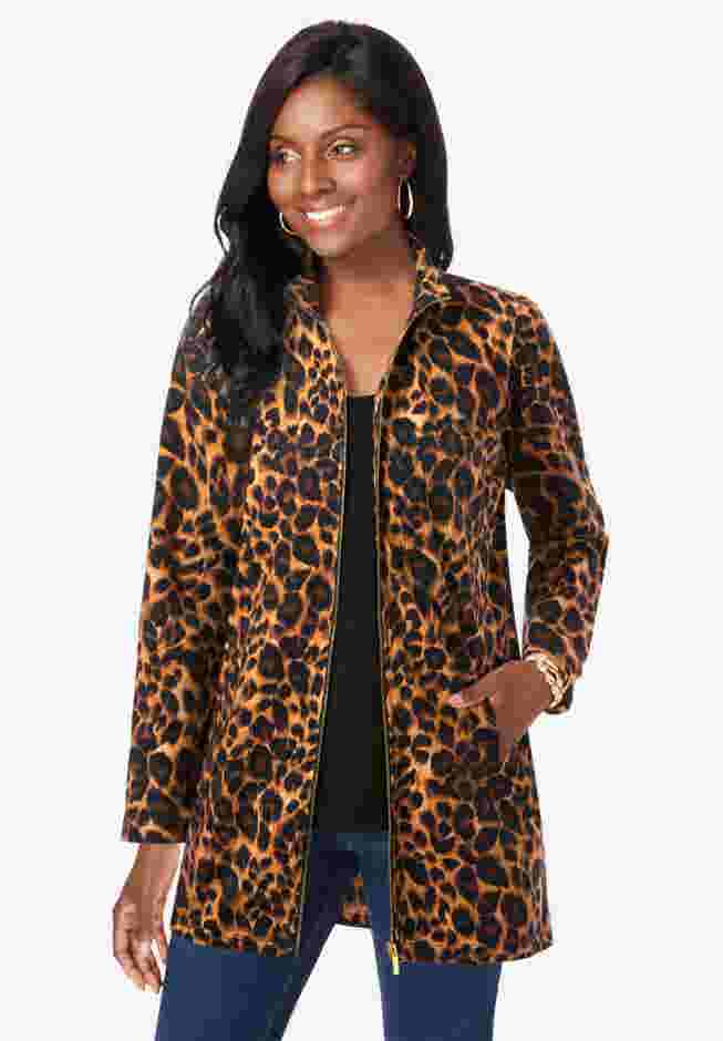 Stretch Cotton Zip Front Hi-Low Jacket image number 0