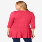 Stretch Knit Henley Notch Babydoll Tunic image number null