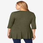 Stretch Knit Henley Notch Babydoll Tunic image number null