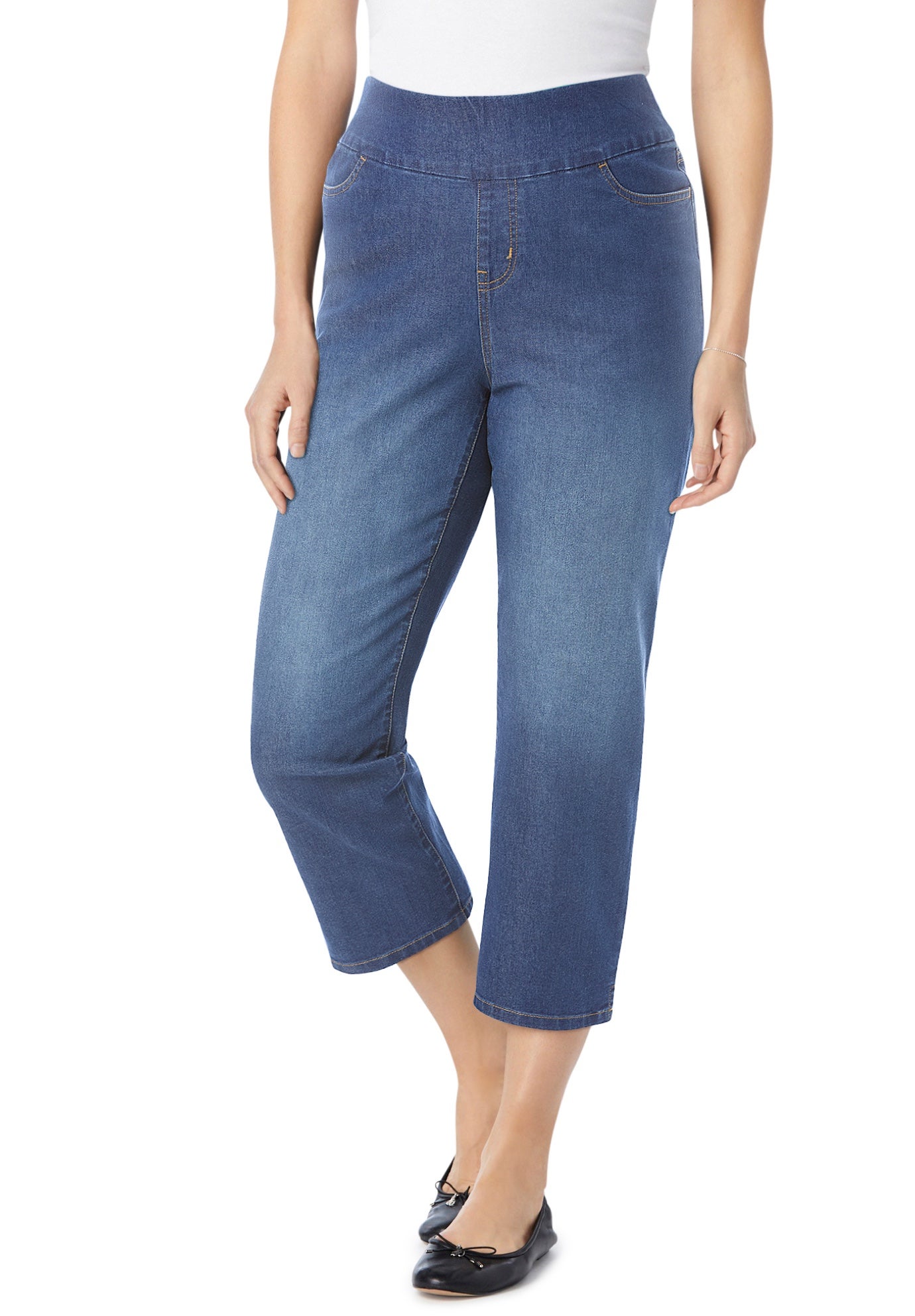 Pull-On Flex-Fit Elastic-Waist Stretch Denim Capri Jeans image number 0