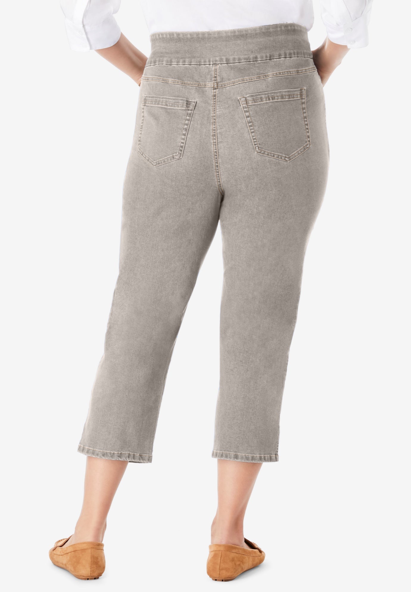 Pull-On Flex-Fit Elastic-Waist Stretch Denim Capri Jeans image number 1