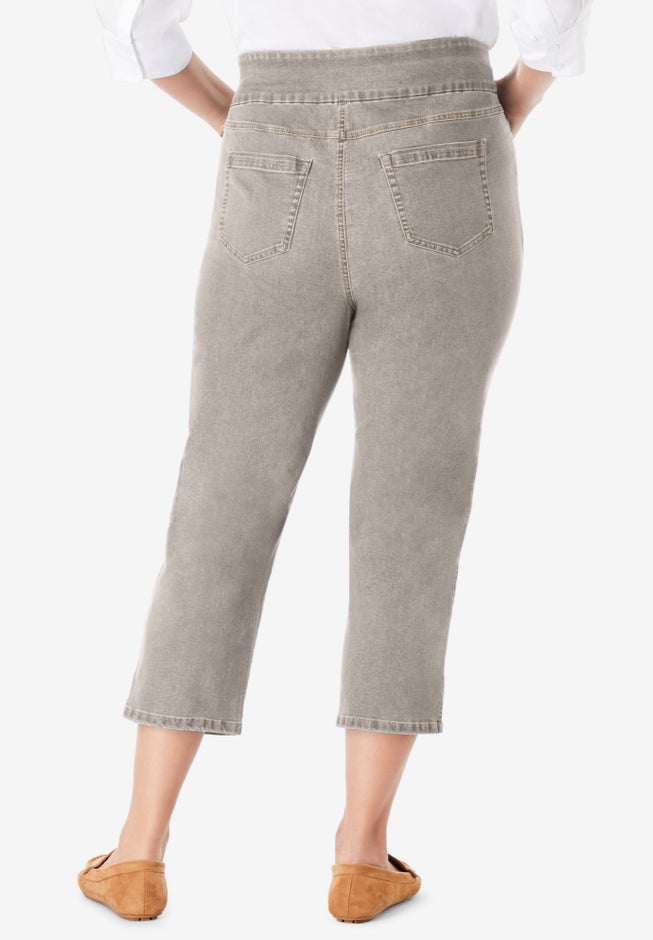 Pull-On Flex-Fit Elastic-Waist Stretch Denim Capri Jeans image number 1