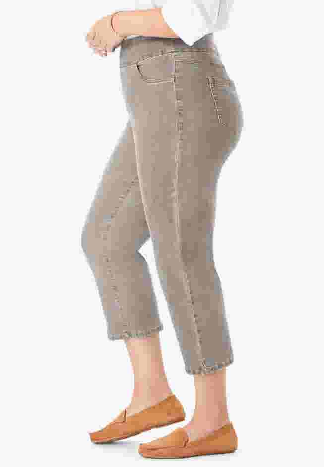 Pull-On Flex-Fit Elastic-Waist Stretch Denim Capri Jeans image number 2