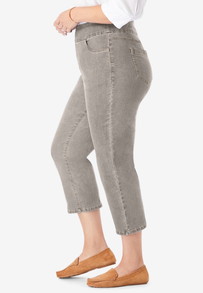 Pull-On Flex-Fit Elastic-Waist Stretch Denim Capri Jeans image number 2