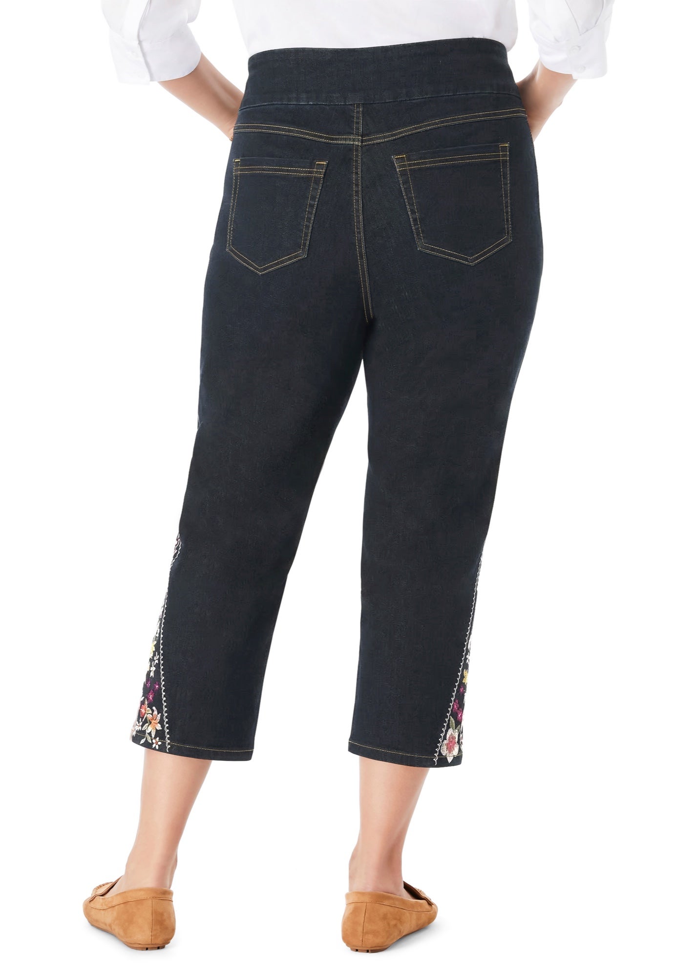 Pull-On Flex-Fit Elastic-Waist Stretch Denim Capri Jeans image number 1