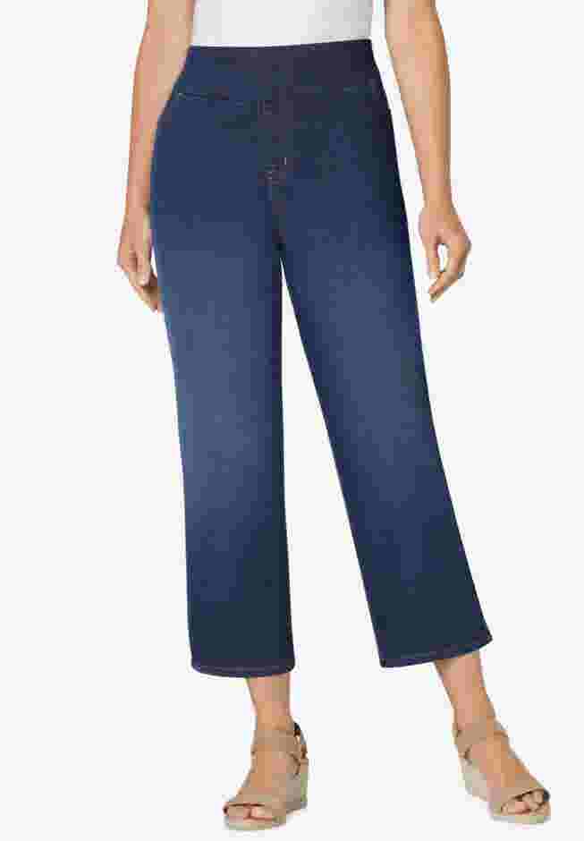 Pull-On Flex-Fit Elastic-Waist Stretch Denim Capri Jeans image number 0