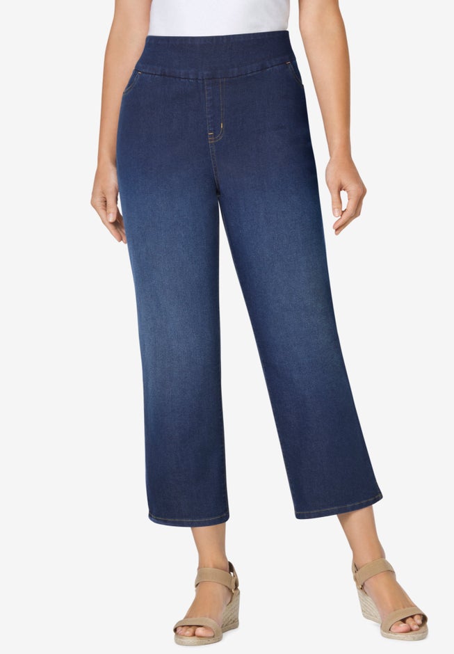 Pull-On Flex-Fit Elastic-Waist Stretch Denim Capri Jeans image number 0