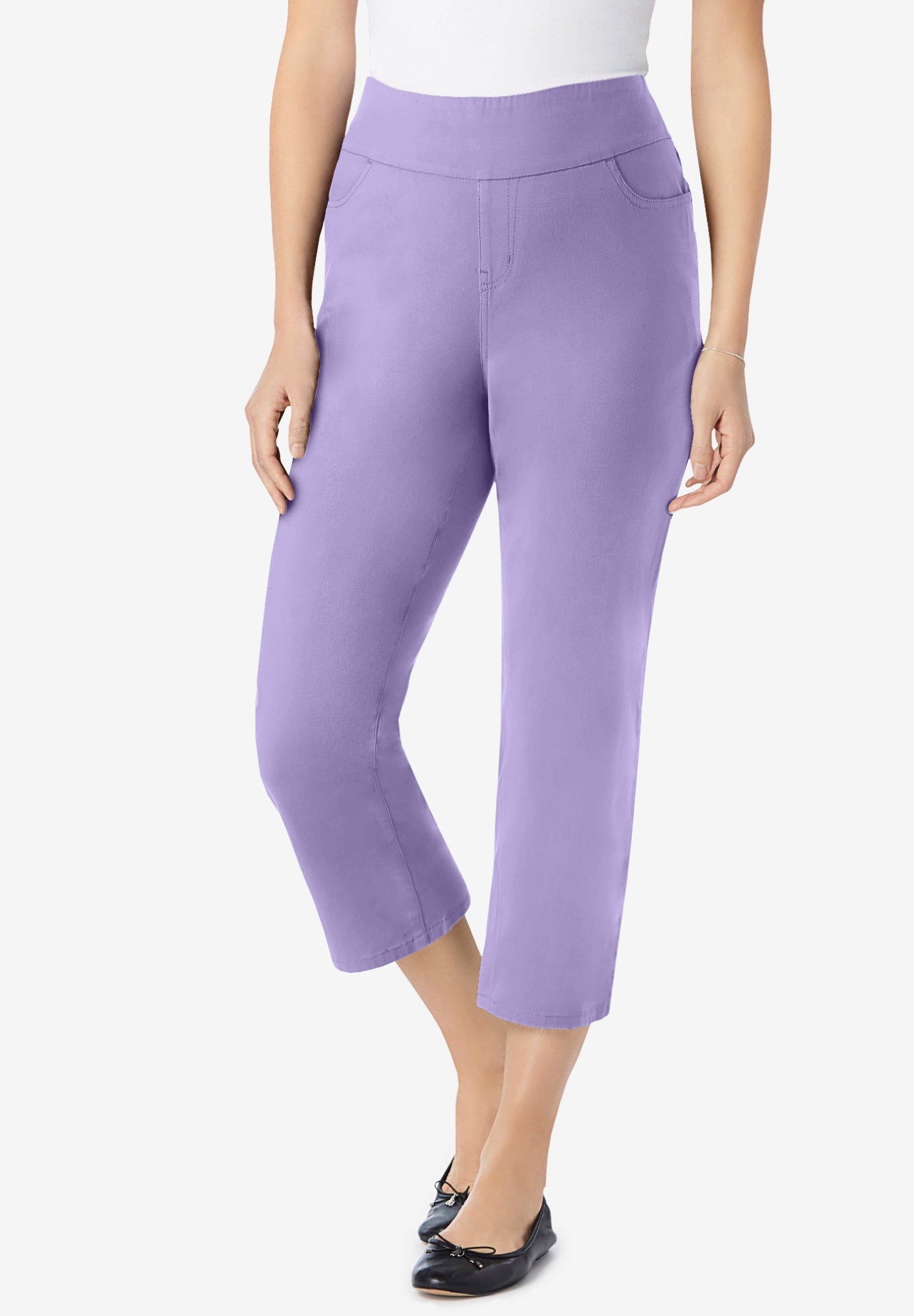 Pull-On Flex-Fit Elastic-Waist Stretch Denim Capri Jeans image number 0