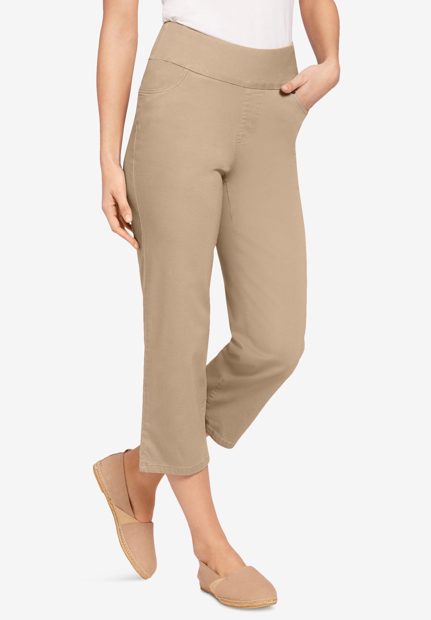 Pull-On Flex-Fit Elastic-Waist Stretch Denim Capri Jeans image number 0