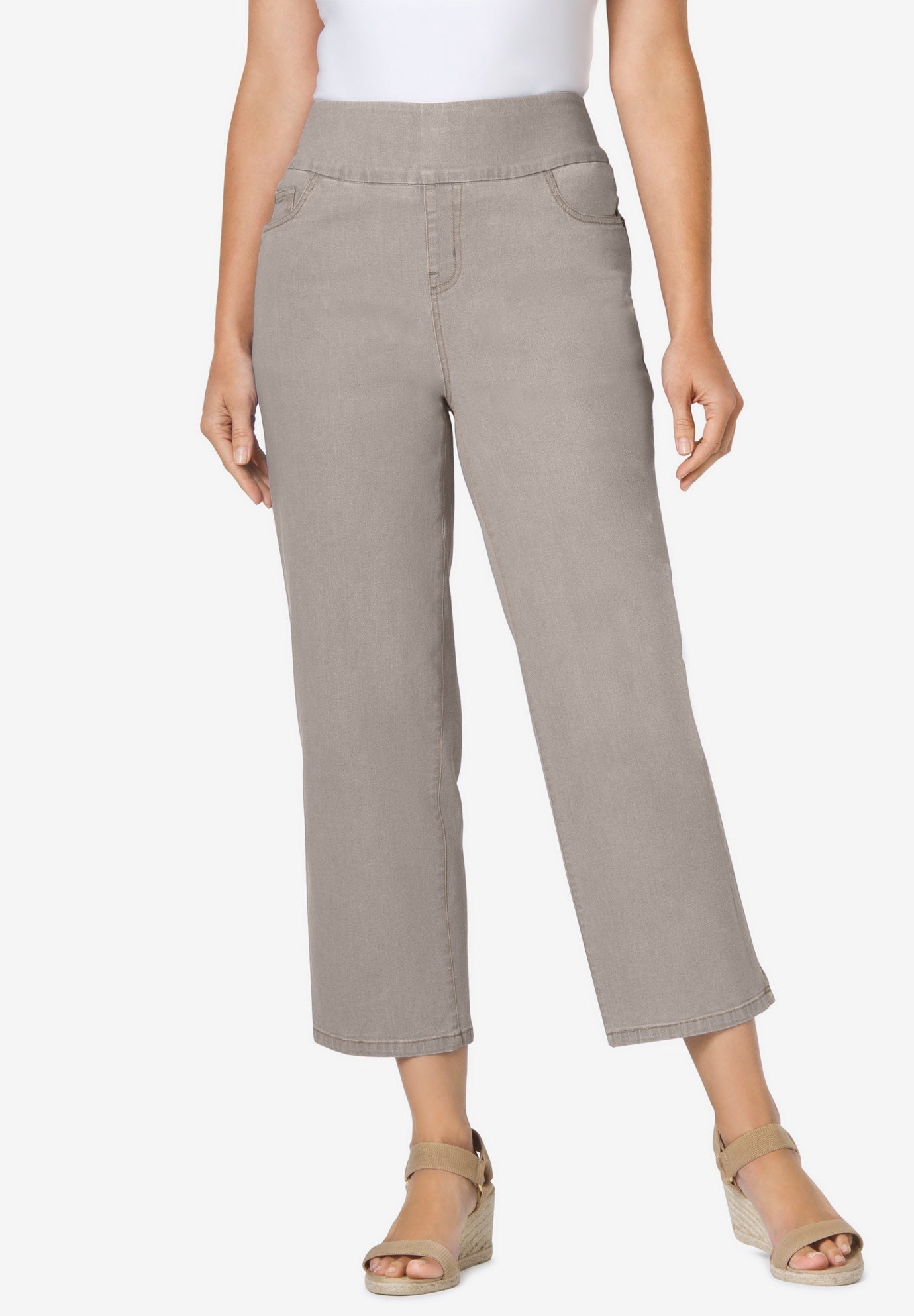 Pull-On Flex-Fit Elastic-Waist Stretch Denim Capri Jeans image number 0