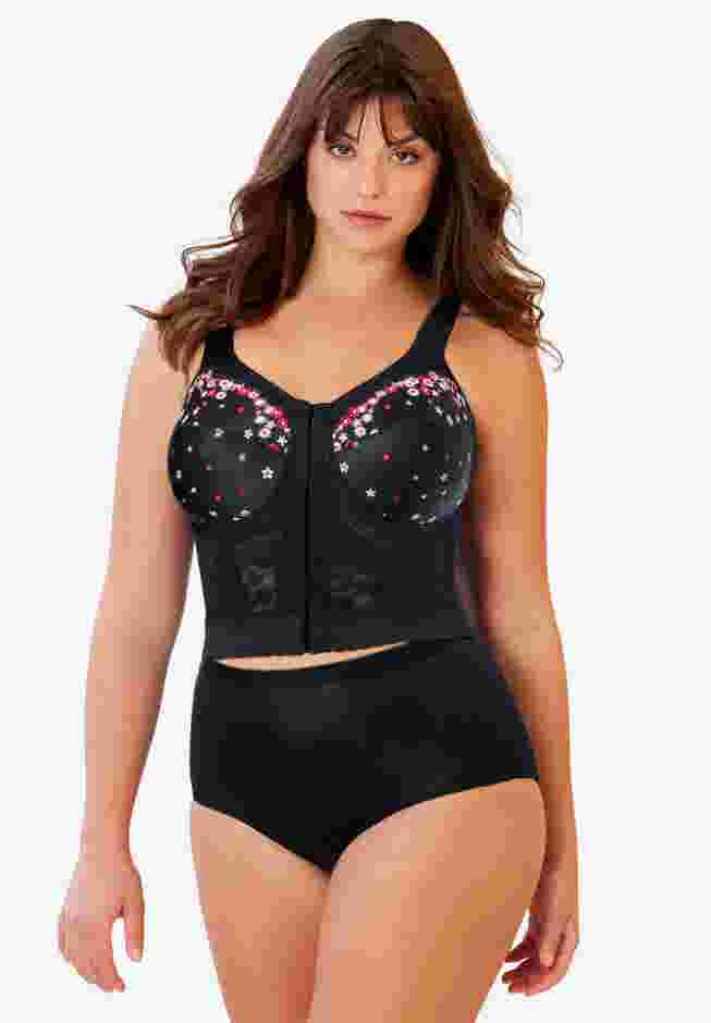 Embroidered Front-Close Longline Posture Bra image number 0