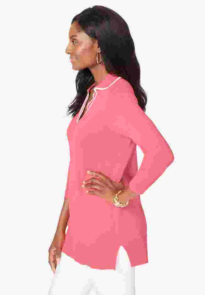 Fine Gauge Contrast Tipped Collar Sweater image number 2