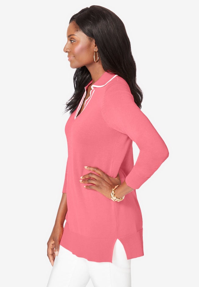 Fine Gauge Contrast Tipped Collar Sweater image number 2
